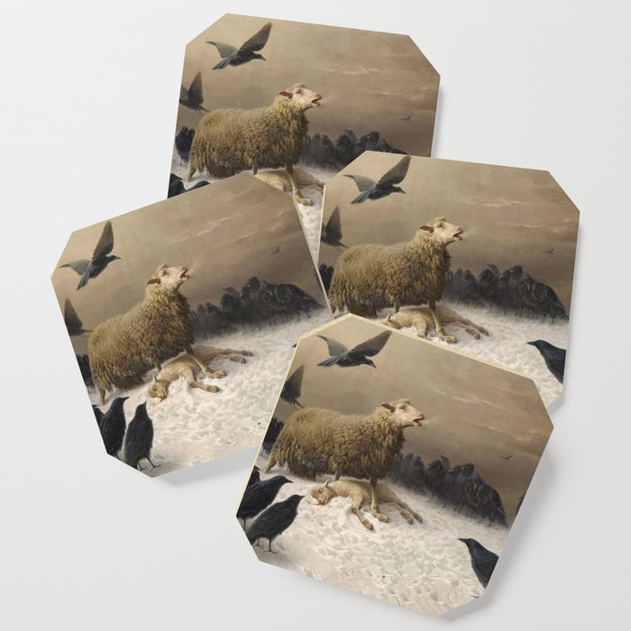 Anguish August Friedrich Albrecht Schenck Ravens And Sheep Coaster By Vintage Wall Art Society6