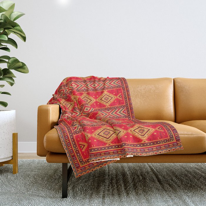 Moroccan Mosaic: Orange Elegance in Traditional Berber Style Throw Blanket