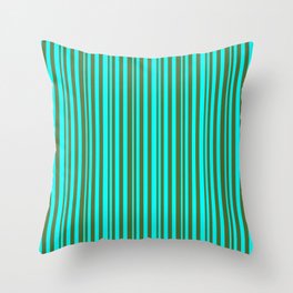 [ Thumbnail: Cyan and Dark Olive Green Colored Lined/Striped Pattern Throw Pillow ]