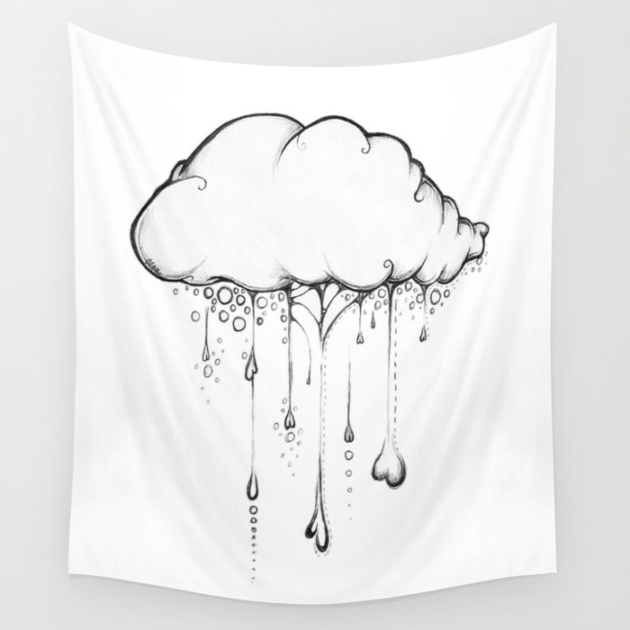 Happy Cloud Drawing Cute Whimsical Illustration Wall Tapestry by