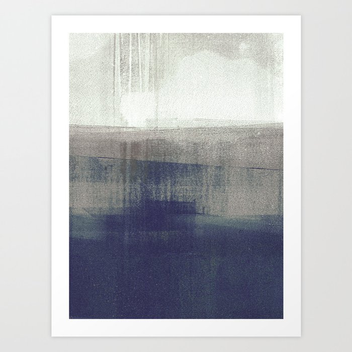 Navy Blue And Grey Minimalist Abstract Landscape Art Print By