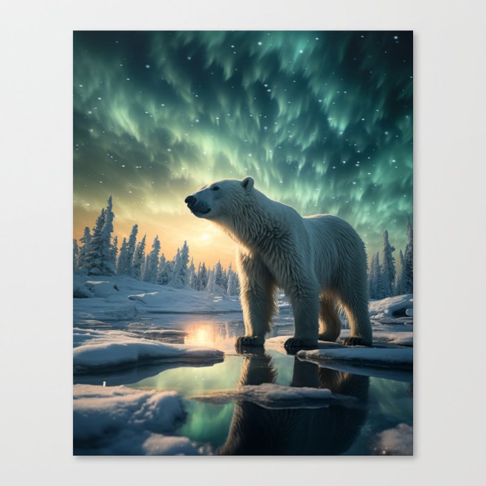 Cute Endangered Arctic Bear in Frozen Winter Habitat Canvas Print