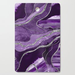 Purple Marble Agate Silver Glitter Glam #1 (Faux Glitter) #decor #art #society6 Cutting Board
