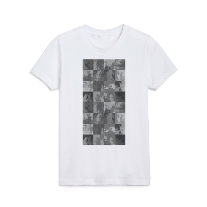 Watercolor Abstract Squares Gray Grey Checkerboard Kids T Shirt