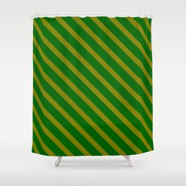 [ Thumbnail: Green and Dark Green Colored Lined/Striped Pattern Shower Curtain ]