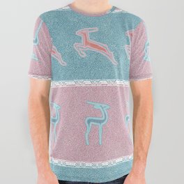 Pastel Antelope on Pink and Blue Stripes All Over Graphic Tee