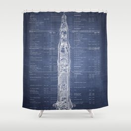 Apollo 11 Saturn V Blueprint in High Resolution (dark blue) Shower Curtain