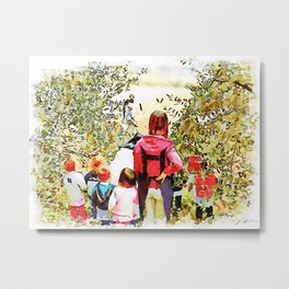 Hortus Conclusus: children with the teacher visiting the countryside Metal Print
