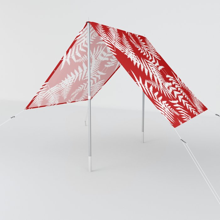 Red And White Fern Leaf Pattern Sun Shade