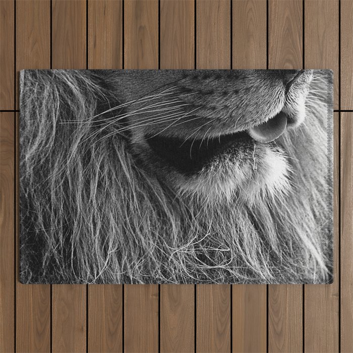 Themba the Lion (Black and White Version) Outdoor Rug