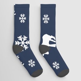 Christmas Pattern White Navy Blue Snowflake Deer Socks