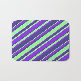 [ Thumbnail: Purple, Dark Slate Blue & Green Colored Striped/Lined Pattern Bath Mat ]