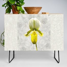 Yellow Lady - Yellow and Gray Floral Botanical Art Credenza