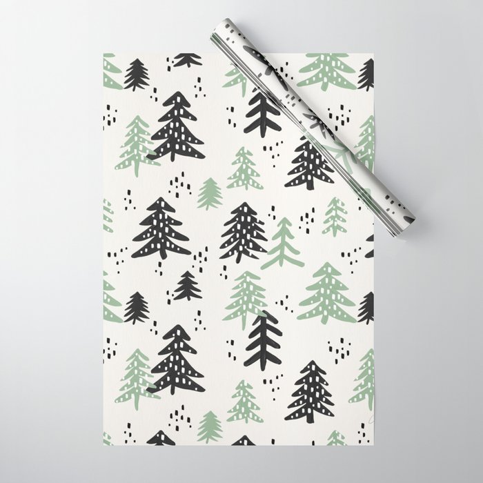 Christmas Tree Pattern – Mint & Black Wrapping Paper