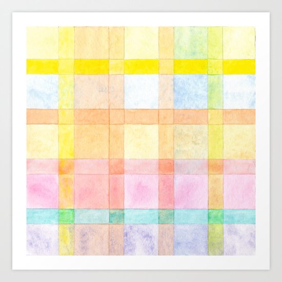 Pastel colored Watercolors Check Pattern Art Print