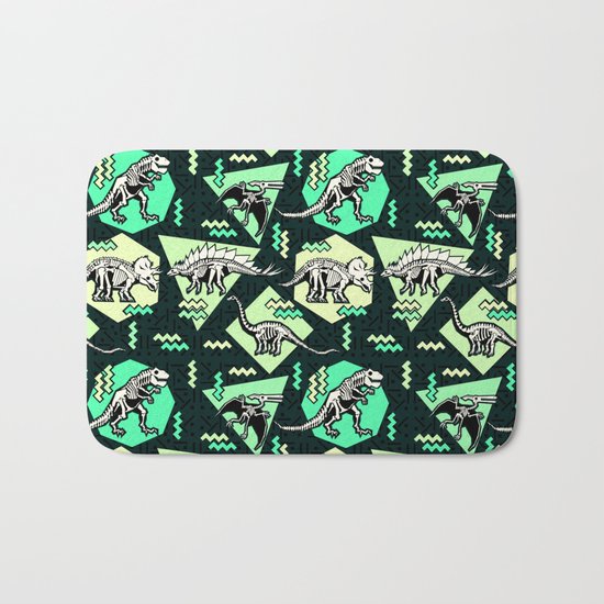 90's Dinosaur Skeleton Neon Pattern Bath Mat