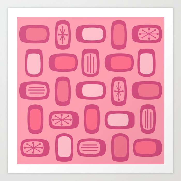 Midcentury MCM Rounded Rectangles Hot Pink Art Print