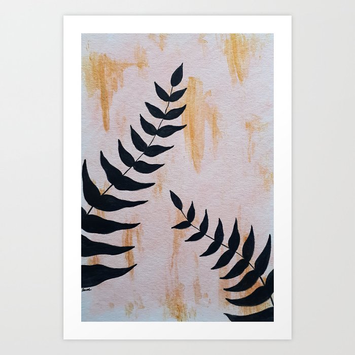 peachy gold ferns Art Print