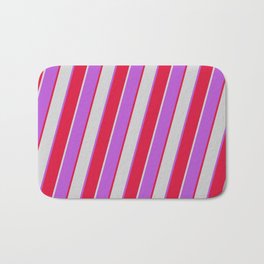 [ Thumbnail: Orchid, Crimson, and Light Grey Colored Stripes/Lines Pattern Bath Mat ]