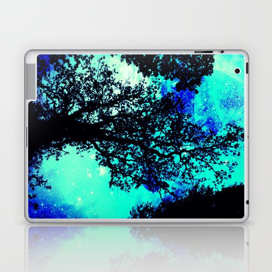 Black Trees Turquoise Teal Space Laptop & iPad Skin