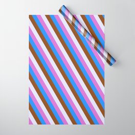 [ Thumbnail: Orchid, Blue, Brown, and Lavender Colored Lined/Striped Pattern Wrapping Paper ]