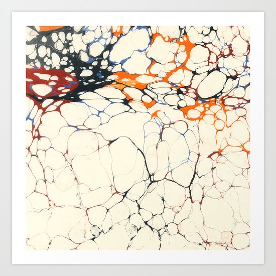 Marble Cream Blue / Orange Square # 1 Art Print