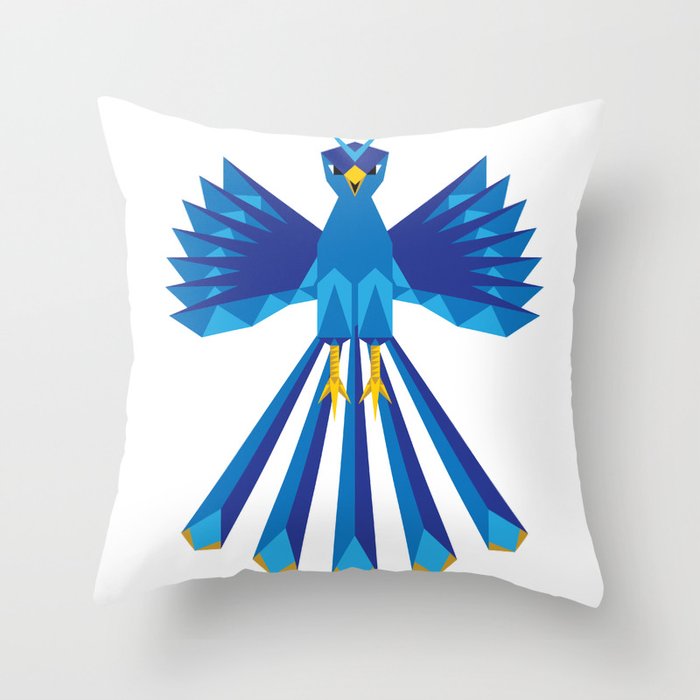 Geometric Phoenix (Blue) Throw Pillow