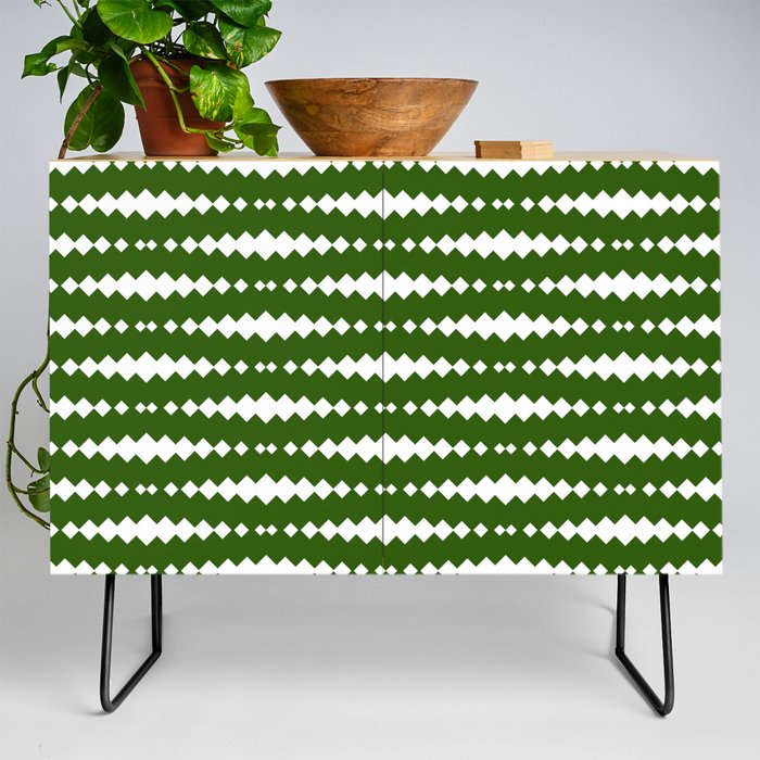 Green and White Geometric Horizontal Striped Pattern Credenza