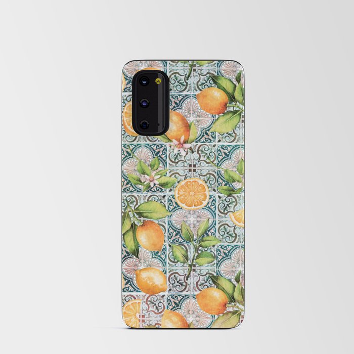 Mediterranean Vintage Summer Blue And Brown Tiles With Fruity Oranges Android Card Case