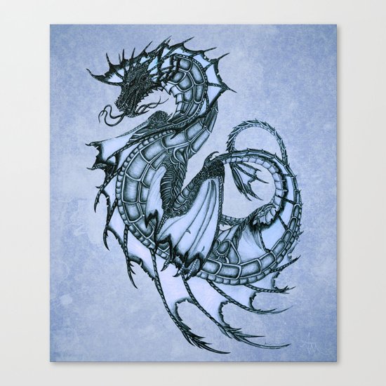 "Tsunami" by Amber Marine ~ Sea Dragon (Ice Blue Version) ~ Graphite/Charcoal Illustration, (c) 2005 Canvas Print