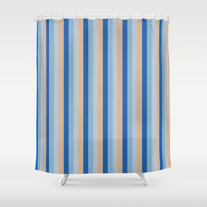 Classic Blue and Cappuchino Vertical Pinstripes Shower Curtain by ...