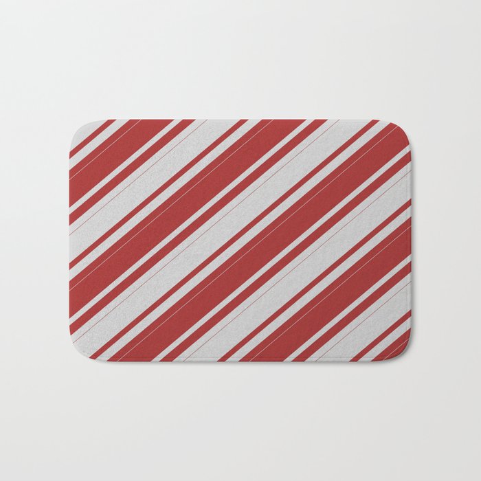 Light Gray & Brown Colored Lines/Stripes Pattern Bath Mat