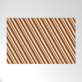 [ Thumbnail: Bisque and Brown Colored Lines Pattern Welcome Mat ]