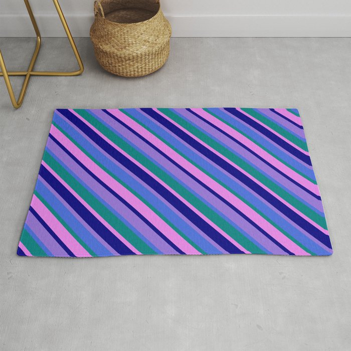 Purple, Royal Blue, Teal, Violet & Blue Colored Stripes/Lines Pattern Rug