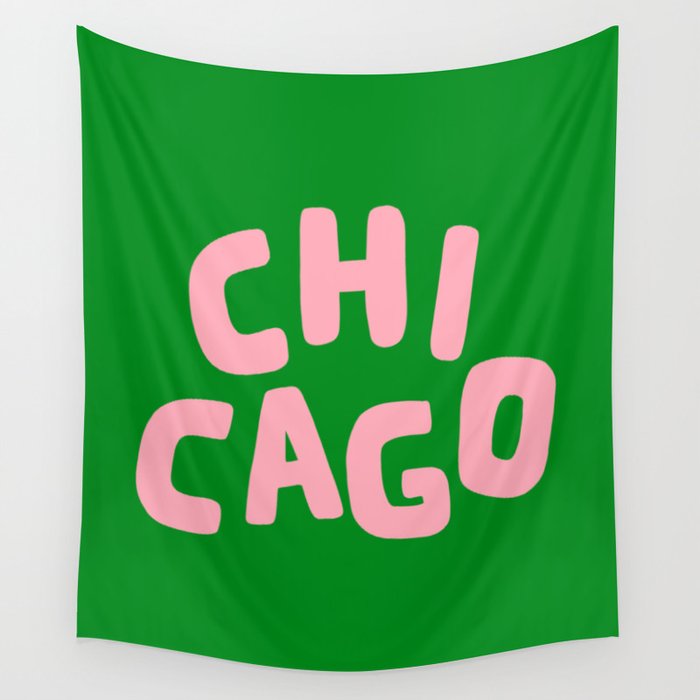 Chicago Green & Pink Wall Tapestry