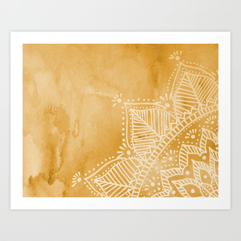 Mandala Flower On Watercolor Background Orange Art Print By Wackapacka Society6