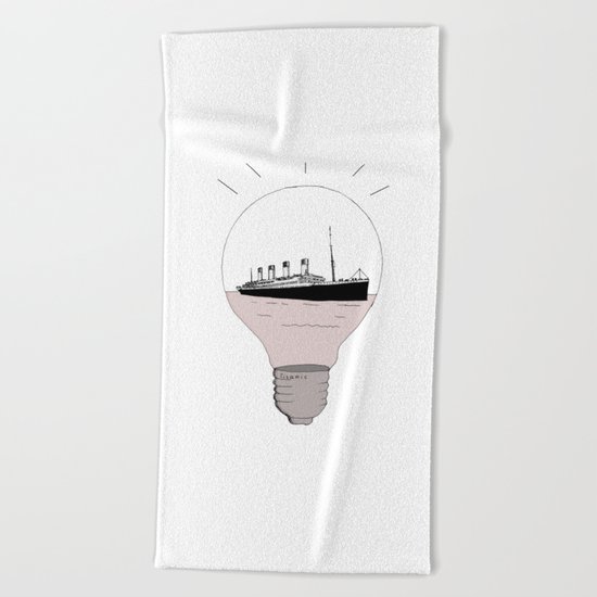 Ship in a light bulb Beach Towel