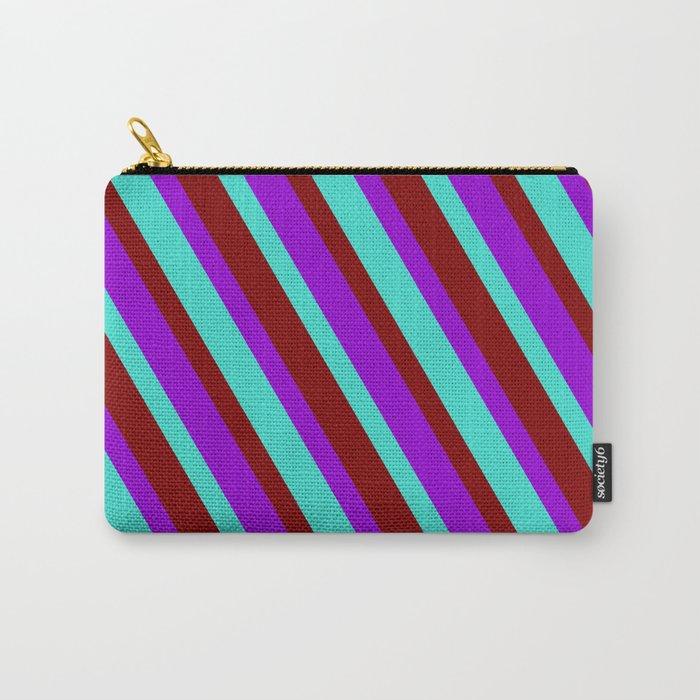 Dark Violet, Turquoise & Maroon Colored Lines/Stripes Pattern Carry-All Pouch
