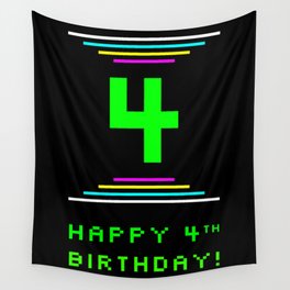 [ Thumbnail: 4th Birthday - Nerdy Geeky Pixelated 8-Bit Computing Graphics Inspired Look Wall Tapestry ]