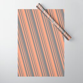 [ Thumbnail: Grey and Light Salmon Colored Lined Pattern Wrapping Paper ]