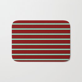 [ Thumbnail: Gray, Aquamarine, and Maroon Colored Striped Pattern Bath Mat ]