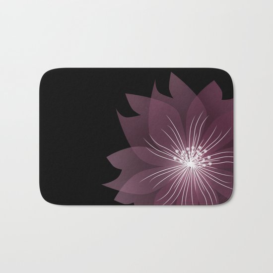 Burgundy flowers on black background . Bath Mat