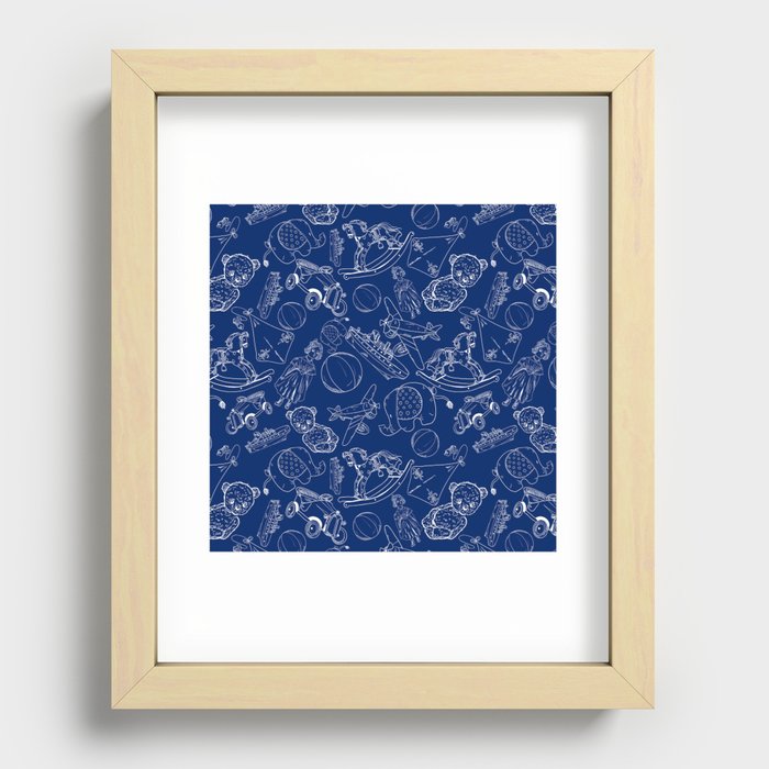 Blue and White Toys Outline Pattern Recessed Framed Print