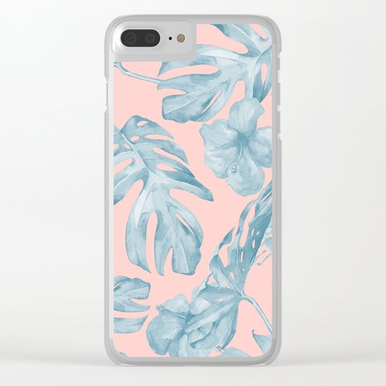 Island Life Pale Teal Blue on Millennial Pink Clear iPhone Case