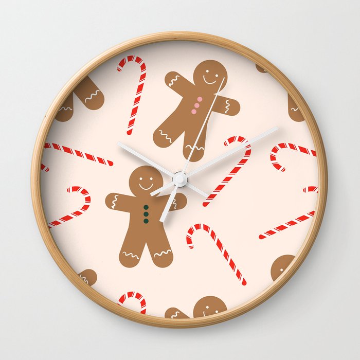 Gingerbread Man + Candy Cane Christmas Pattern Wall Clock