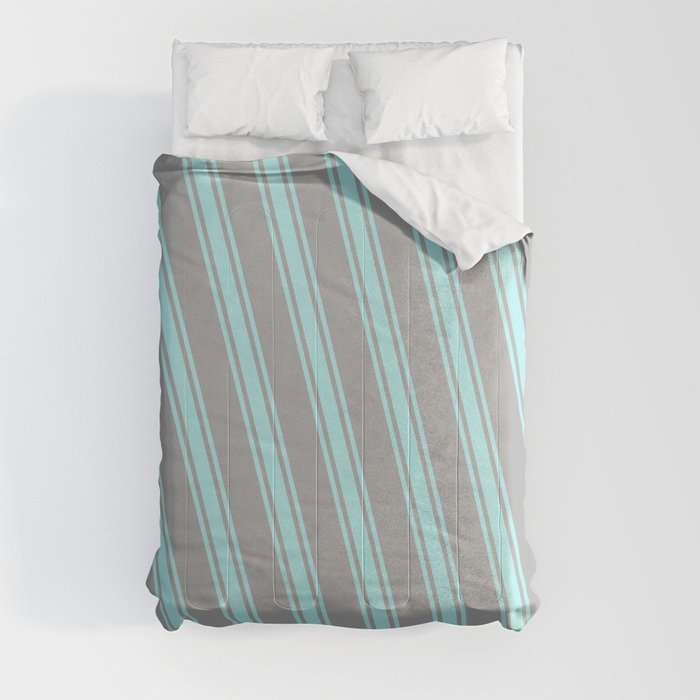 Dark Gray and Turquoise Colored Stripes/Lines Pattern Comforter