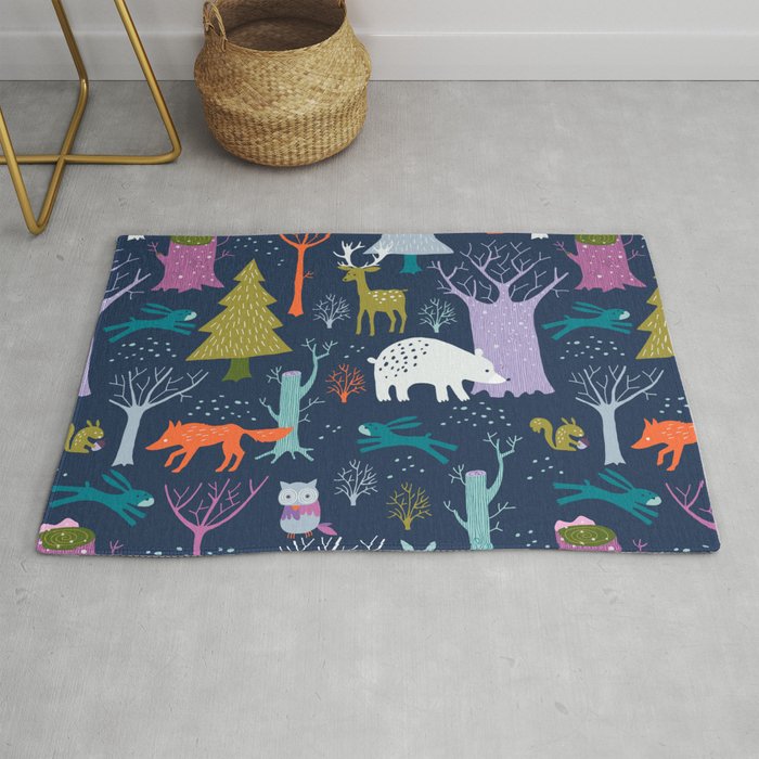 Winter Woodland Animals Rug By Heleenvdthillart Society6