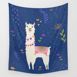 Llama on Blue Wall Tapestry