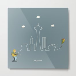 Seattle Skyline Kite Metal Print