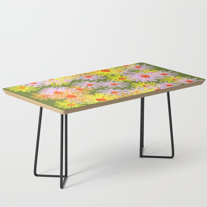 60’s Mid-Century Modern Spring Daisies Dark Green Coffee Table